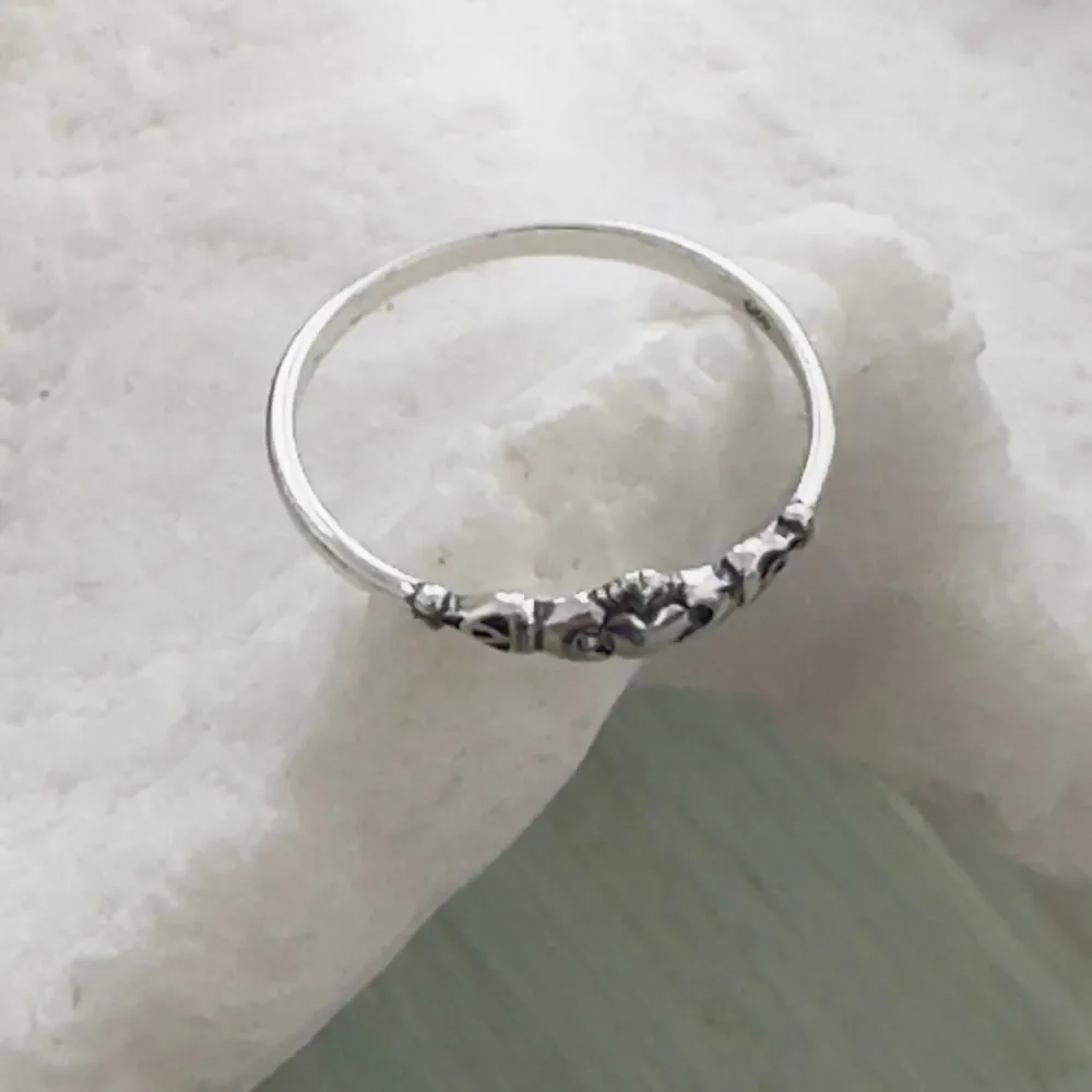 Sterling Silver Claddagh Dainty Ring, Irish Ring, Friendship Ring